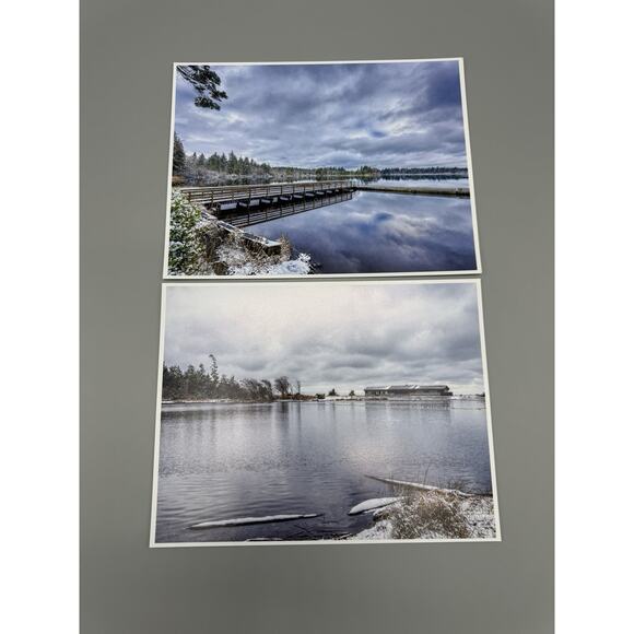 Winter Scene On Water & Pier Colored 11 X 8.5” Photograph Set Of 2 READ - Picture 1 of 6